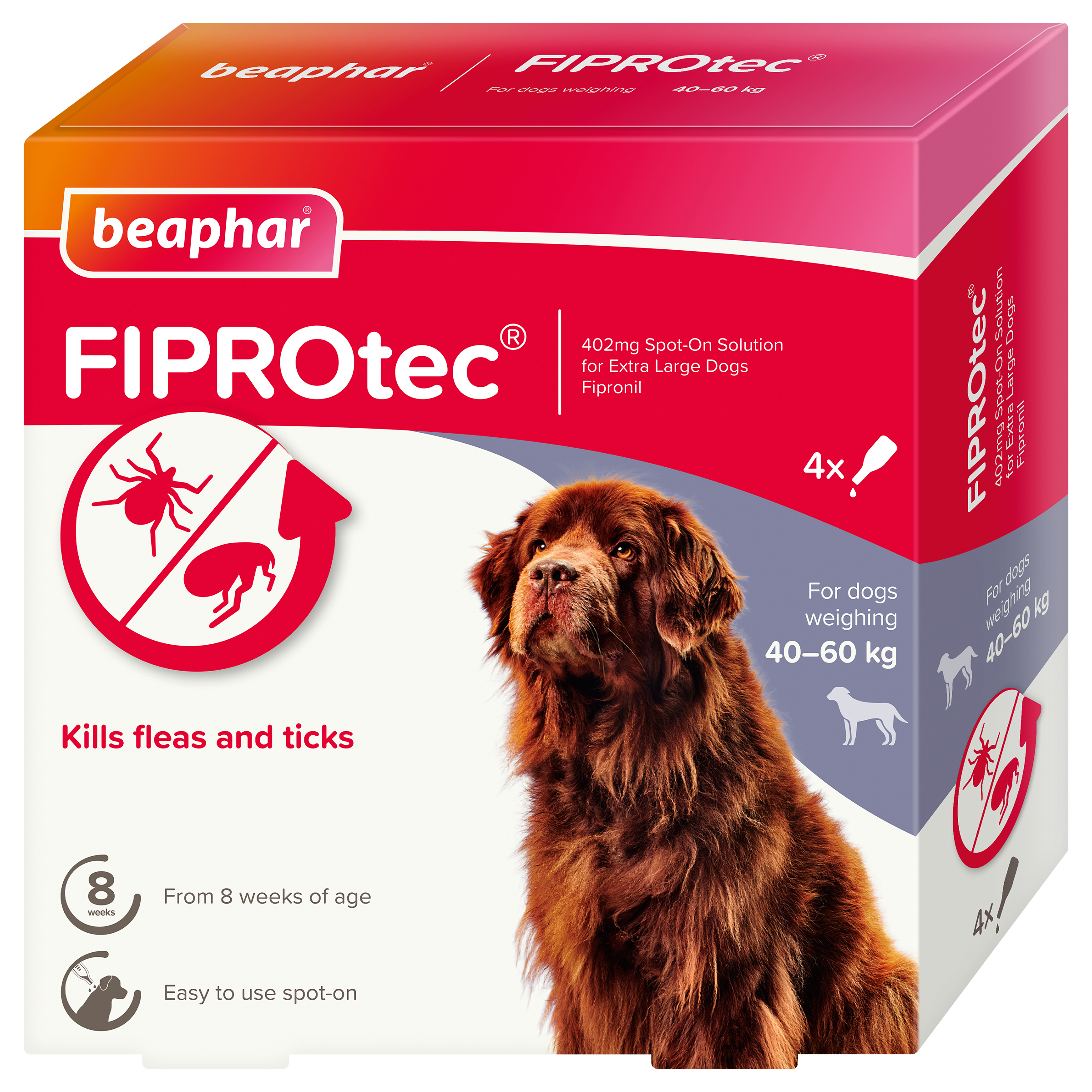 Beaphar FIPROtec Spot-On for Extra Large Dogs 40-60kg 4 pipette pack