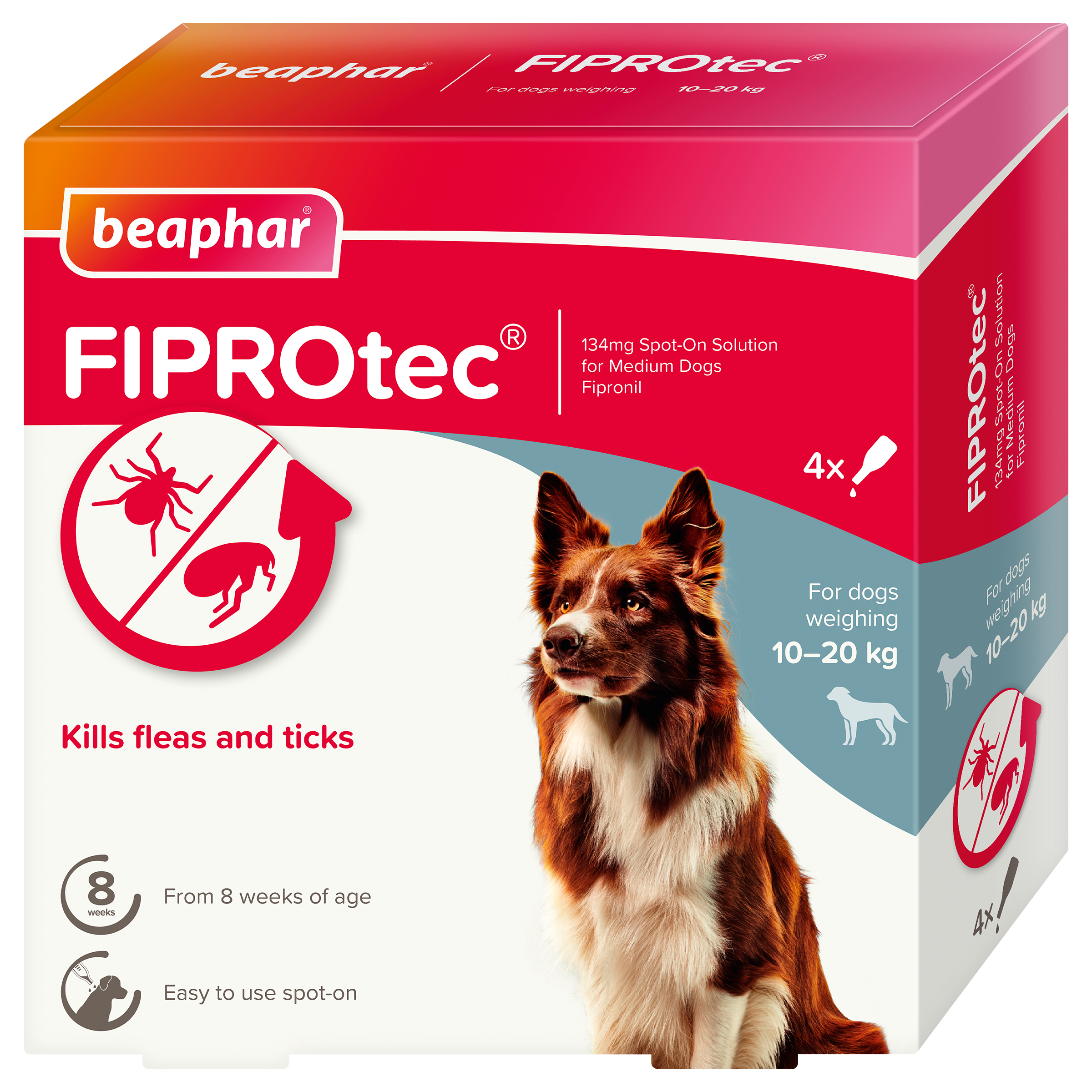 Beaphar FIPROtec Spot-On for Medium Dogs 10-20kg 4 pipette pack